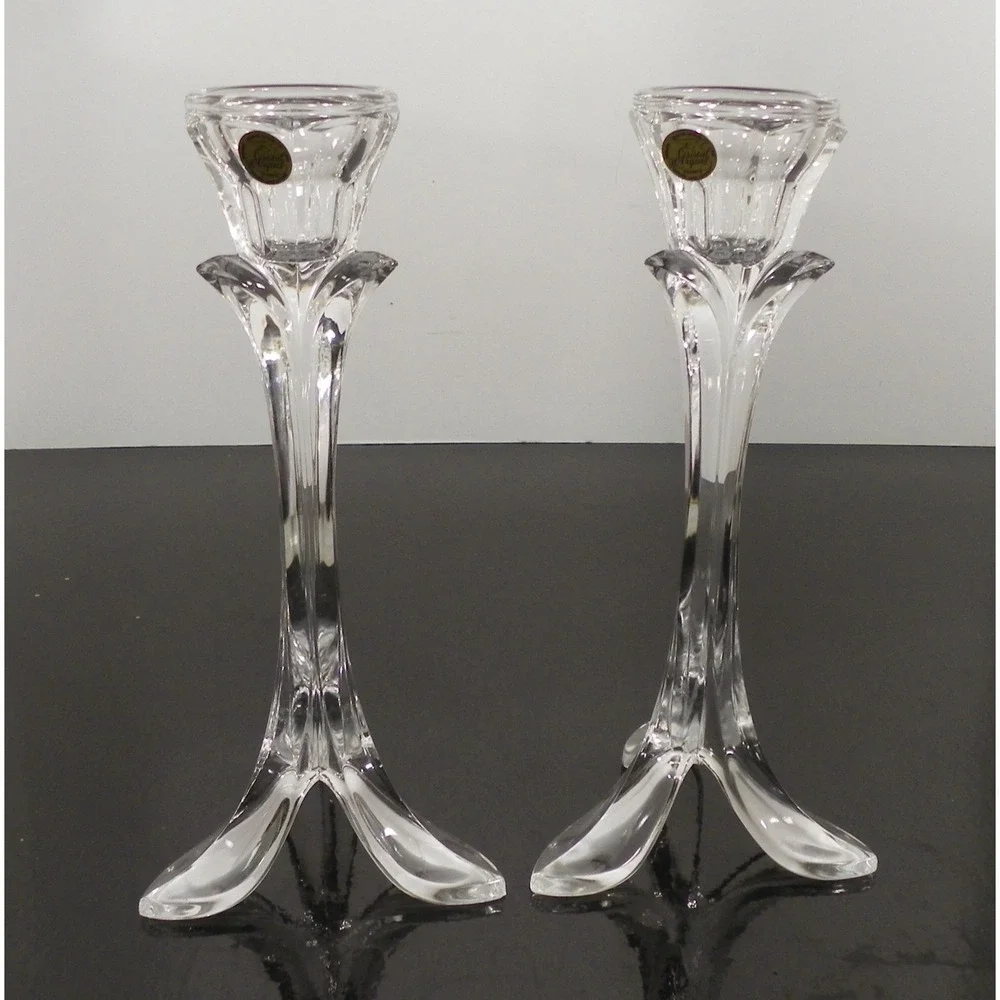 Set of 2 Cristal D'Arques BANDOL Candlesticks Glass 24% Lead Crystal